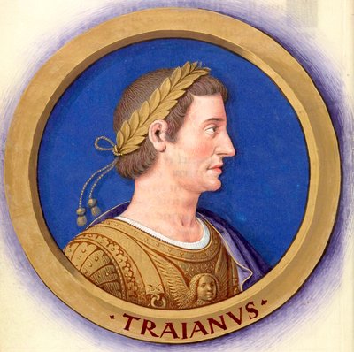 Beschrijving van de twaalf Caesars met hun figuren 14-Trajanus door Jean Bourdichon